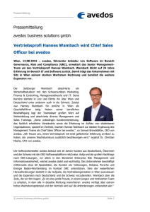 Vertriebsprofi Hannes Wambach wird Chief Sales Officer bei avedos
