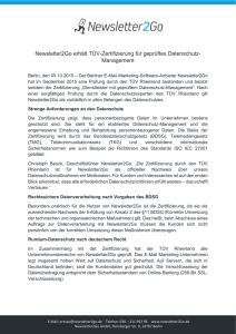 Newsletter2Go erhält TÜV-Zertifizierung für geprüftes Datenschutz