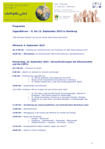 Programm Jugendforum – 9. bis 13. September 2015 in Hamburg