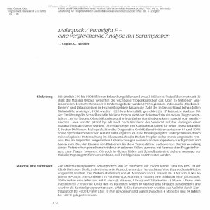 Malaquick / Parasigh tF- eine vergleichende Analyse mit Serumproben