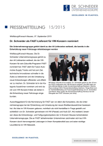 Dr. Schneider als FAST-Lieferant für VW - dr