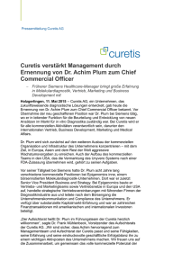 Curetis verstärkt Management durch Ernennung von Dr. Achim Plum