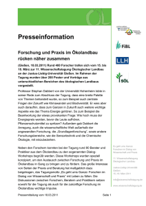 Presseinformation: Forschung und Praxis im Ökolandbau