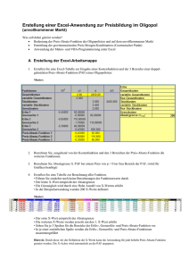 Erstellung einer Excel-Anwendung zur Preisbildung im Oligopol