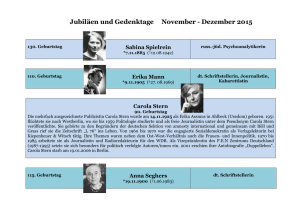 Jubiläen und Gedenktage November - Dezember 2015
