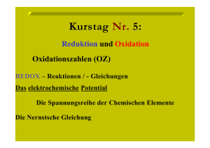Kurstag Nr. 5: Reduktion und Oxidation Oxidationszahlen (OZ