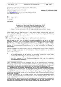 Antwort auf den Brief vom 3. November 2003