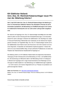 Doz. Dr. Reinhold Katzenschlager neuer Primar