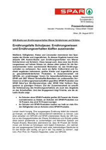GfK-Studie zum Ernährungsverhalten Wiener Schülerinnen