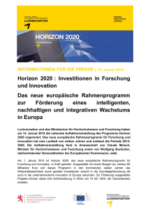 14. Januar 2014 Horizon 2020 : Investitionen in