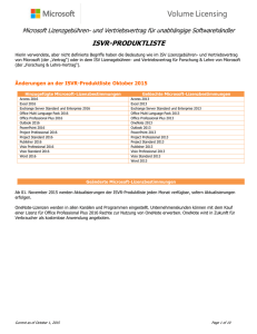 Änderungen an der ISVR-Produktliste Oktober 2015