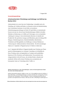 Arbeitssicherheit: Workshops und Infotage von DuPont im Herbst 2012