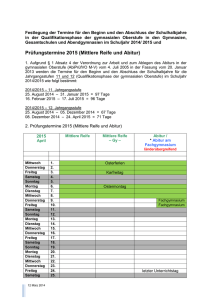 Prüfungstermine 2015 (Mittlere Reife und Abitur)