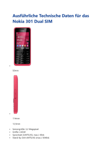 Ausführliche Technische Daten für das Nokia 301 Dual SIM