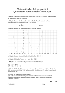Mathematikarbeit Jahrgangsstufe 9 Quadratische Funktionen und