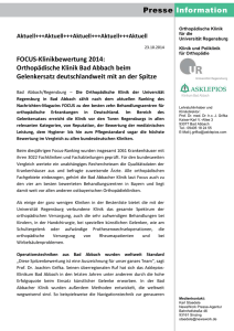 FOCUS-Klinikbewertung 2014: Orthopädische Klinik Bad Abbach