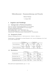 Mikroökonomie - Zusammenfassung und Formeln