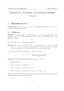Vorlesung ” Algebra und Zahlentheorie“