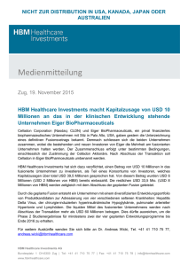 HBM Healthcare Investments macht Kapitalzusage von USD 10