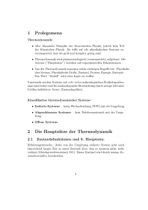 1 Prolegomena 2 Die Hauptsätze der Thermodynamik - Hu