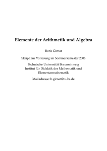 Skript „Elemente der Arithmetik und Algebra“
