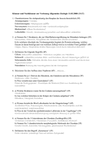 Fragen Klausur Allgemeine Zoologie WS04/05 Frau Vater