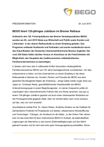 Pressemeldung: BEGO feiert 125-jähriges Jubiläum im Bremer