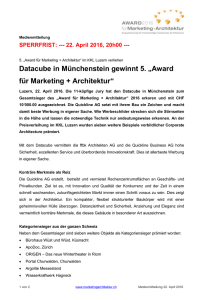 Medienmitteilung - Award für Marketing + Architektur