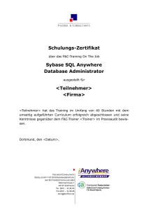 Schulungs-Zertifikat Sybase SQL Anywhere Database Administrator