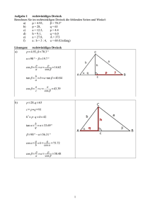 Aufgabe 1 rechtwinkliges Dreieck Berechnen Sie im rechtwinkligen