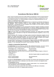 Kurzreferenz Stored Procedures SQLSERVER2008