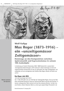 Max Reger (1873–1916) – ein «unzeitgemässer Zeitgemässer