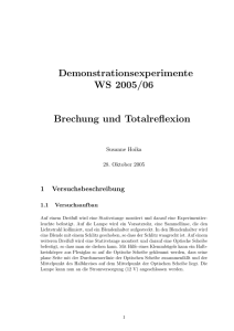 Demonstrationsexperimente WS 2005/06 Brechung und Totalreflexion