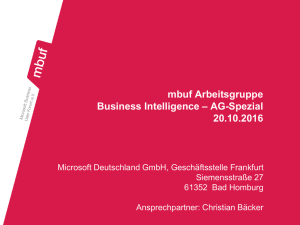 AG Business Intelligence – AG-Spezial am 20.10.2016