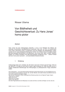 Von Bildfreiheit und Geschichtsverlust: Zu Hans Jonas` homo pictor