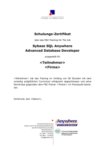 Schulungs-Zertifikat Sybase SQL Anywhere Advanced Database