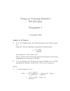 ¨Ubung zur Vorlesung Statistik I WS 2013