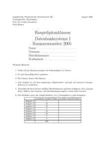 Hauptdiplomklausur Datenbanksysteme I Sommersemester 2005