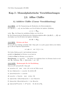 Kap. I : Monoalphabetische Verschlüsselungen § 2. Affine Chiffre