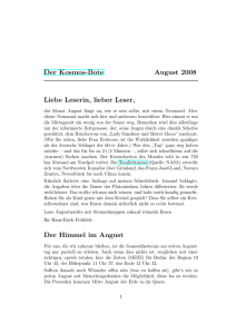 Der Kosmos-Bote August 2008 Liebe Leserin, lieber Leser, Der
