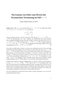 Ein Lemma von Euler zum Beweis der Fermatschen Vermutung im