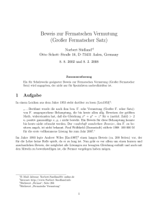 Beweis zur Fermatschen Vermutung (Großer Fermatscher Satz)