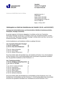 Wahlergebnis zur Wahl des Fakultätsrates der Fakultät I (31.01. und