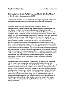 Zeitungsbericht für die Aufführung von Chr.W. Gluck: „Alceste“