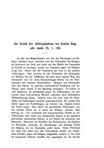 Die Kritik des Götterglaubens bei Sextns Emp. adv. mathe IX, 1-194.