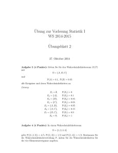¨Ubung zur Vorlesung Statistik I WS 2014