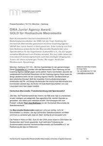 GWA Junior Agency Award: GOLD für Hochschule Macromedia