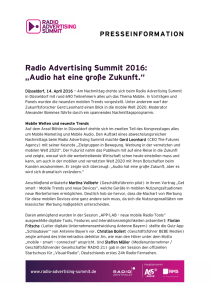 Radio Advertising Summit 2016: „Audio hat eine große Zukunft.“