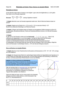 Klasse 9b: Winkelsätze am Dreieck / Sinus, Kosinus von stumpfen