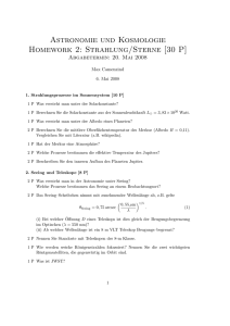 Astronomie und Kosmologie Homework 2: Strahlung/Sterne [30 P]